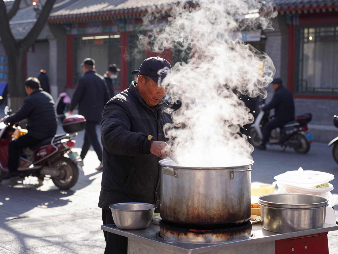 Tea Service in Beijing at Bright Midmorning Light in in Beijing, China