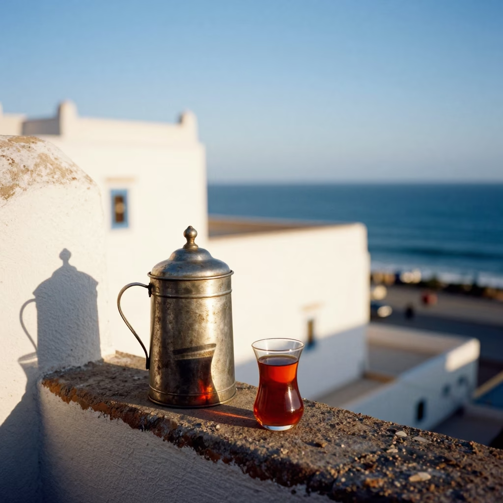 Tea Service in Essaouira at Clear Late-afternoon Light in in Essaouira, Morocco