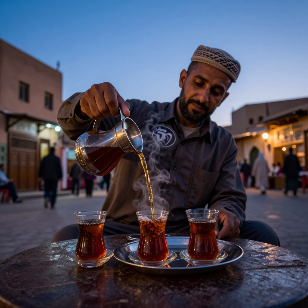 Tea Service in Fez at Blue Hour in in Fez, Morocco