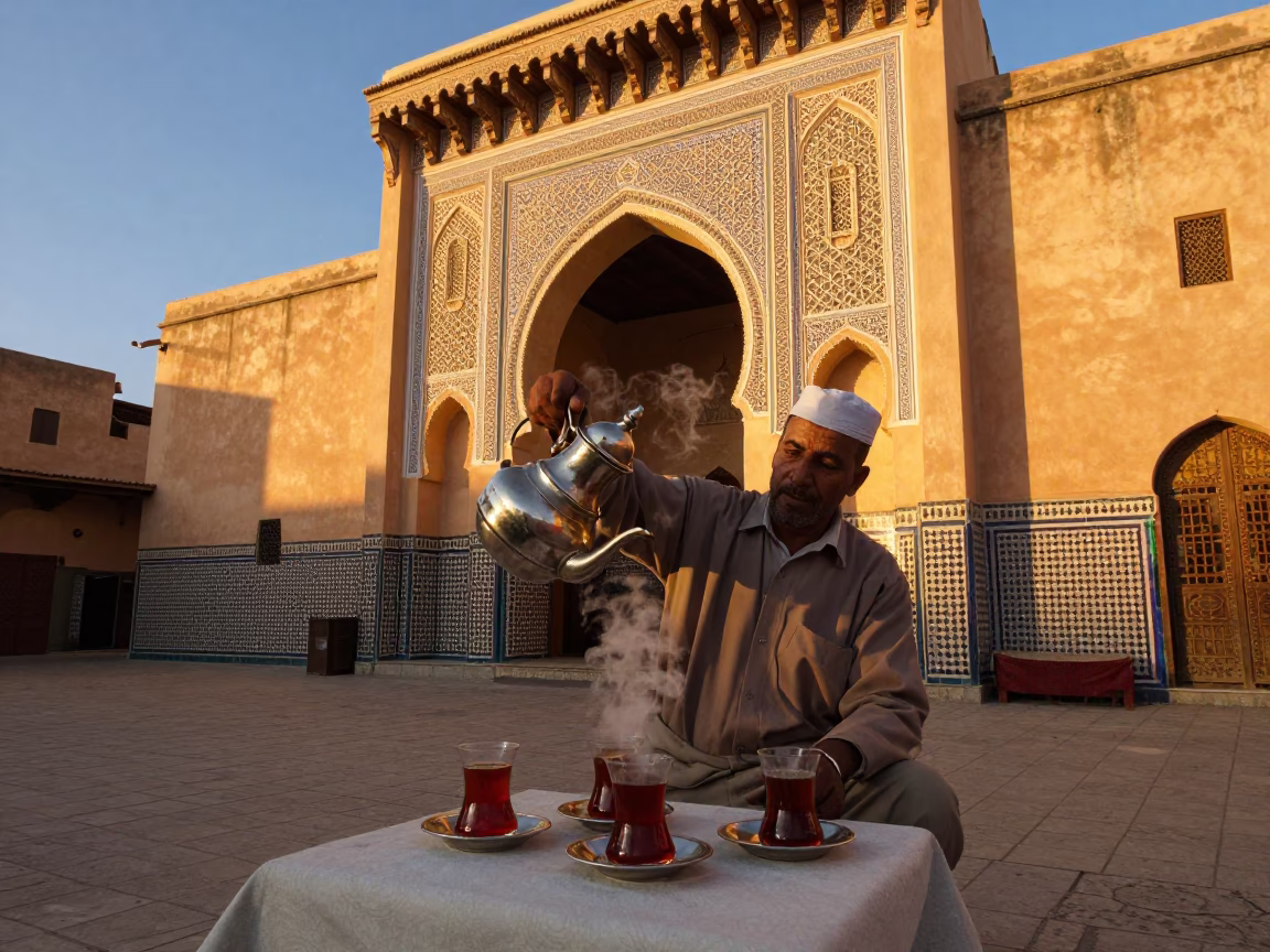 Tea Service in Fez at Golden Hour in in Fez, Morocco