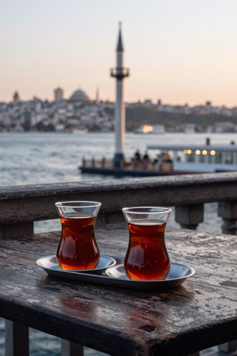 Tea Service in Istanbul at Nautical Dawn Light in in Istanbul, Turkey