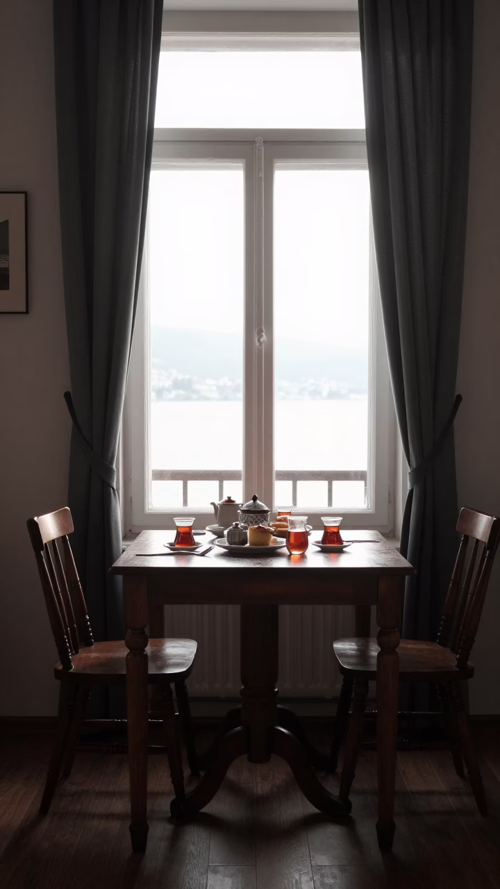Tea Service in Izmir at As First Light Reaches The Scene in in Izmir, Turkey