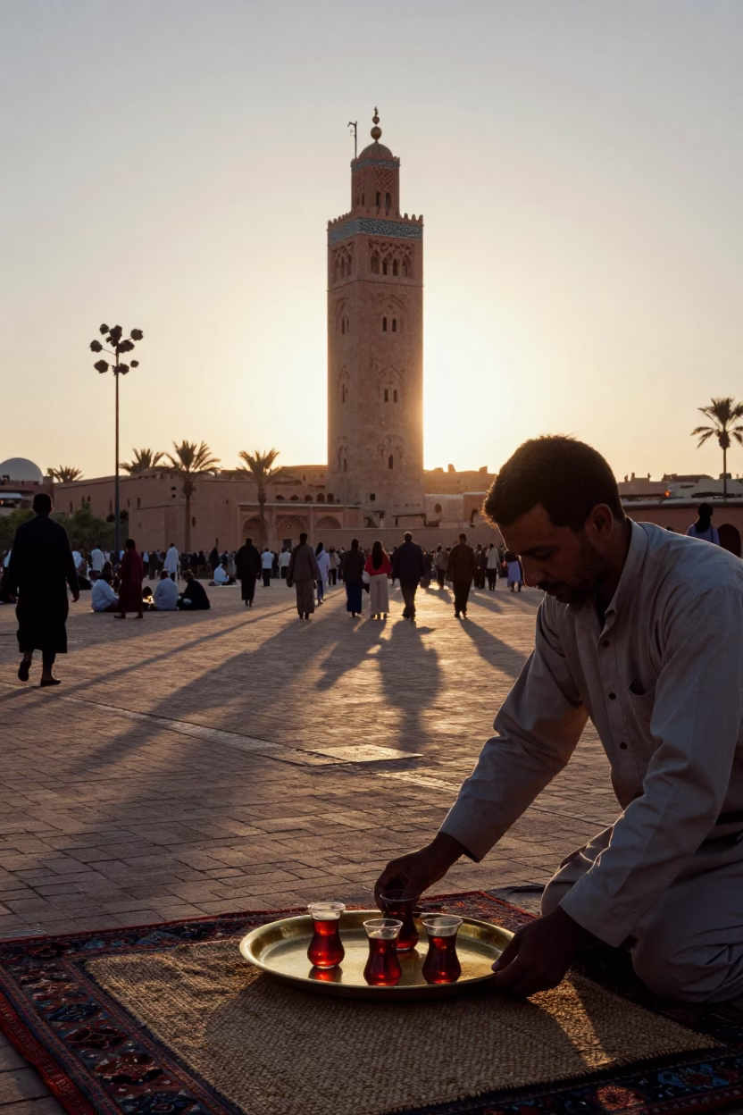 Tea Service in Marrakech at The Early Evening Light in in Marrakech, Morocco