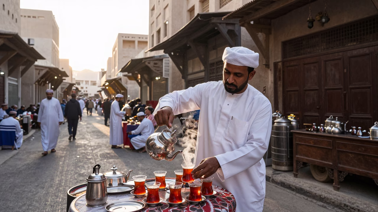Tea Service just after sunrise in Muscat in in Muscat, Oman