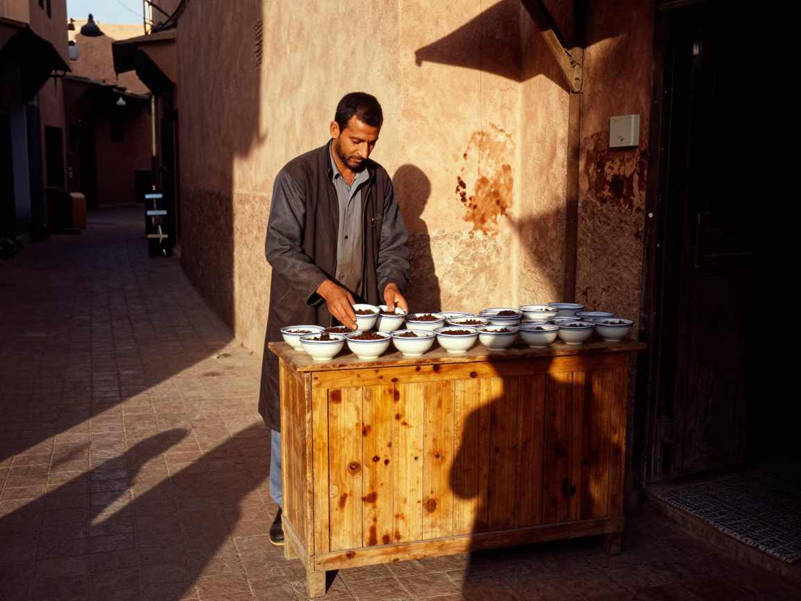Tea Stains in Marrakech at The Late Afternoon Light in in Marrakech, Morocco