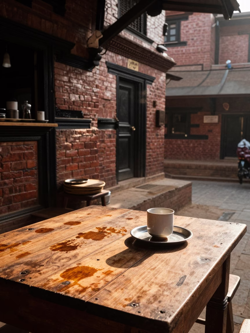 Tea Stains just after sunrise in Kathmandu in in Kathmandu, Nepal