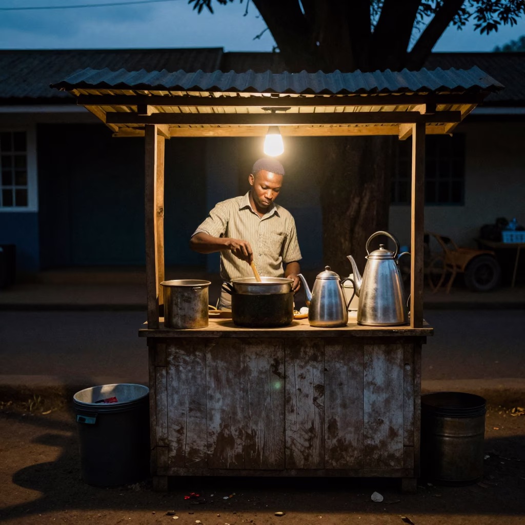 Tea Stall at The Predawn Darkness Light in Nairobi in in Nairobi, Kenya
