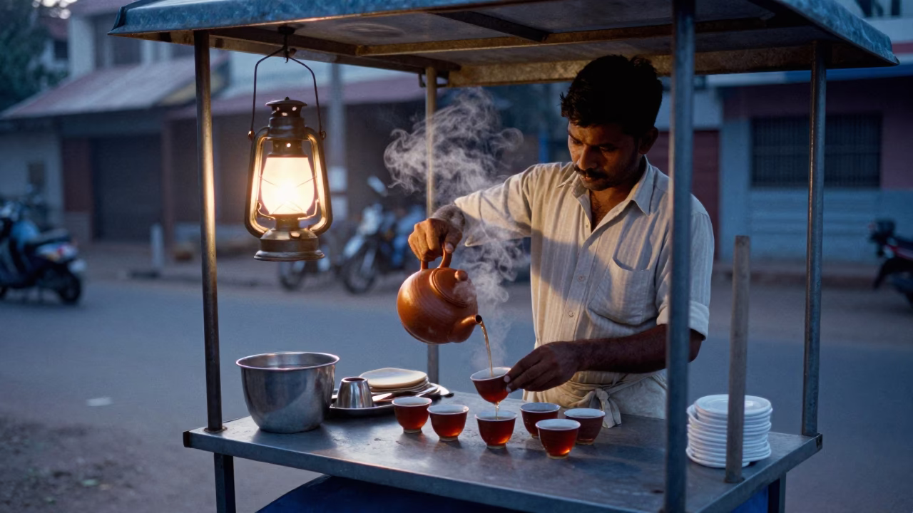 Tea Stall in Chennai at Sunrise Light in in Chennai, India