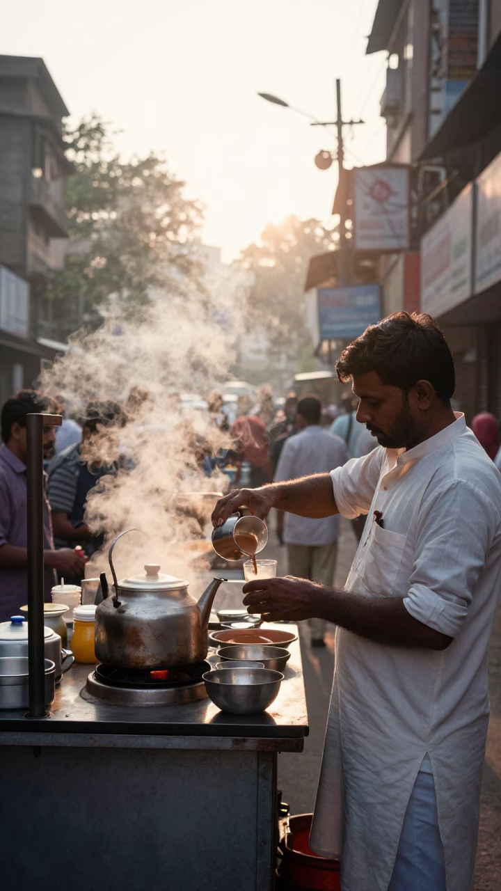 Tea Stall in Mumbai at The Early Morning Light in in Mumbai, India