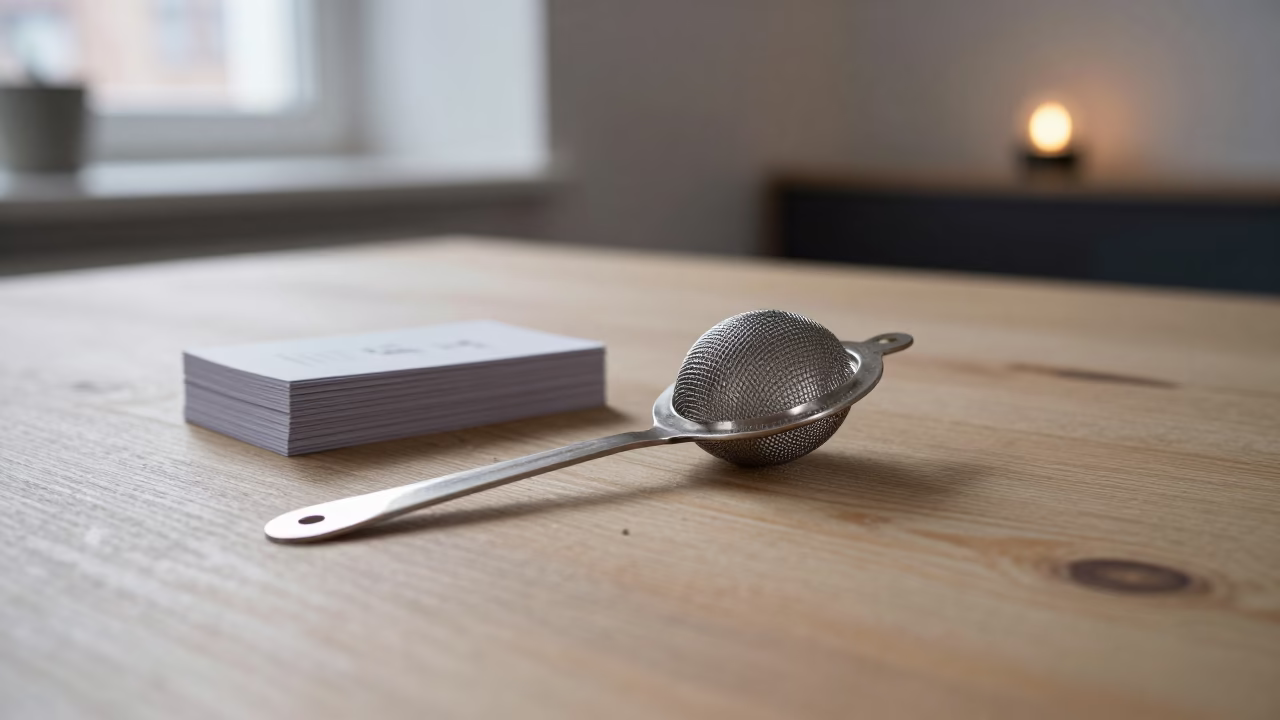 Tea Strainer on Dusty Library Table in on a dusty library table near Schanzenviertel, Hamburg