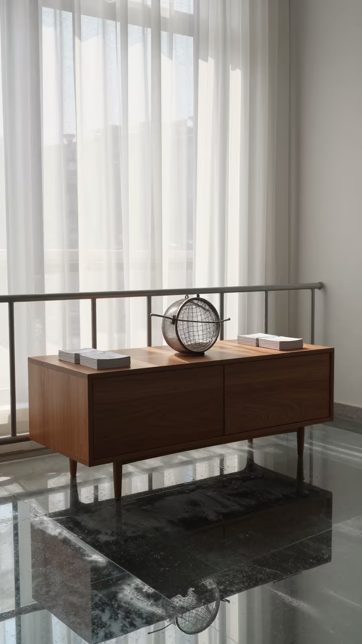 Tea Strainer on Pier Water Reflection in on a pier railing in Ujlipotvaros, Budapest