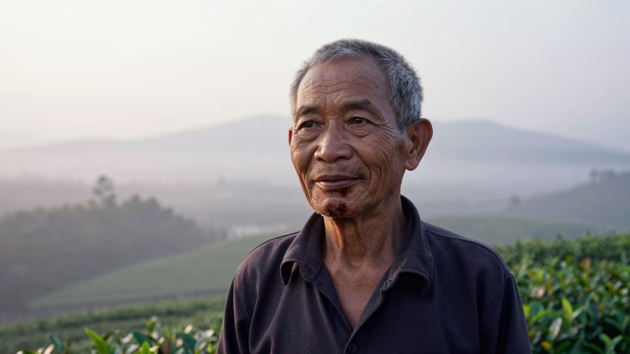 Tea Taster with Tannin Stains in Dawn Light in near Nha Trang