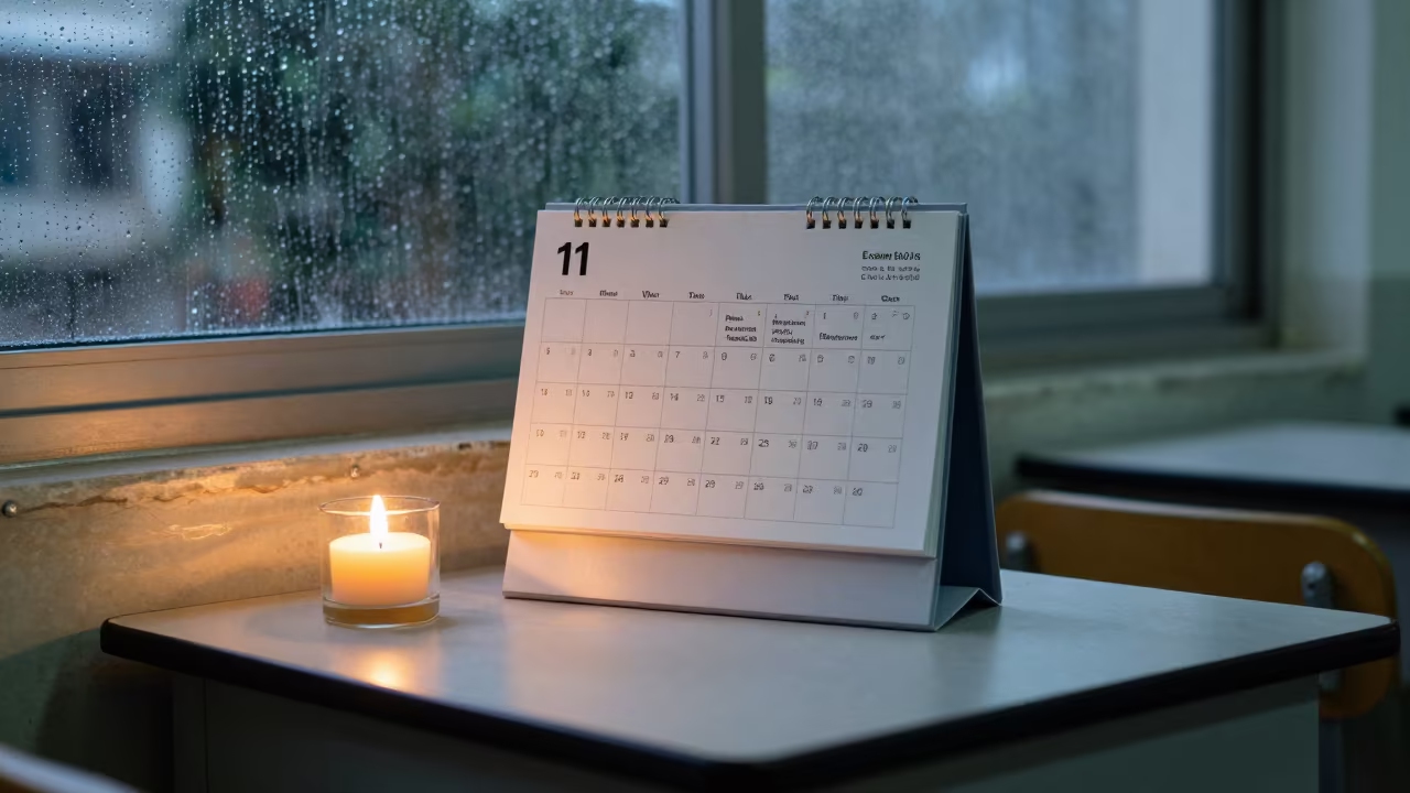 Teacher Desk Calendar Vietnam Exam Weeks in in a school laboratory in Ho Chi Minh City
