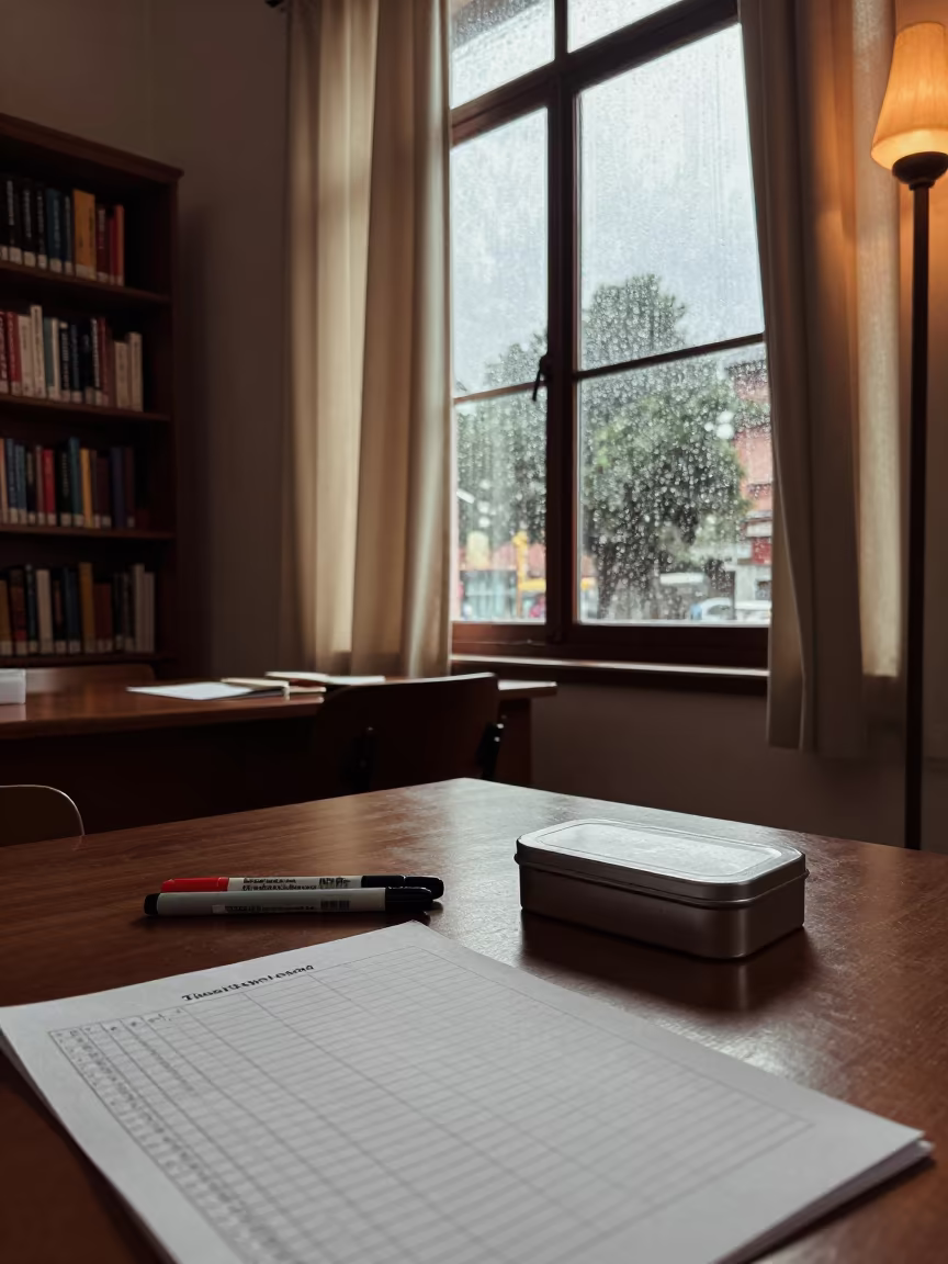 Teacher Desk with Markers in Zacatecas Library in inside a campus library reading room near Zacatecas