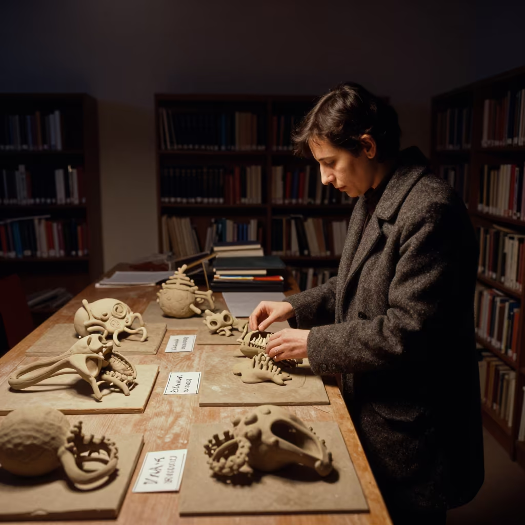 Teacher Labels Clay Models in Berat Library in inside a campus library reading room in Berat