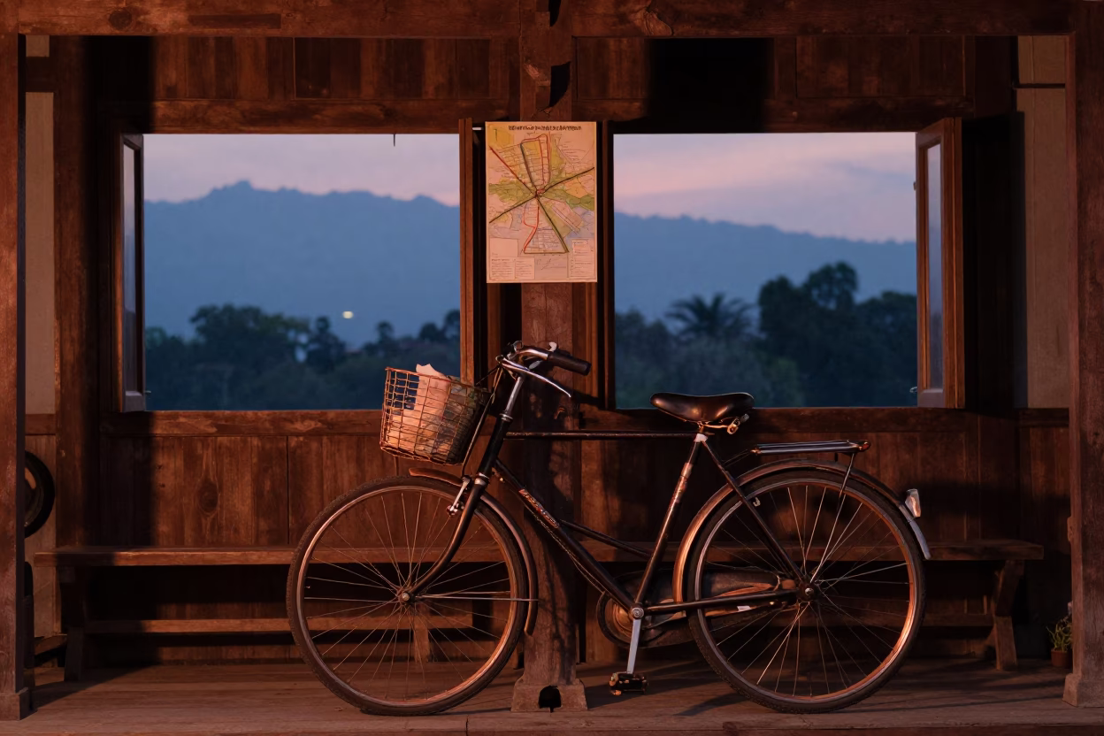 Teacher Maps at Copper-toned Light Before Dusk in Chiang Mai in in Chiang Mai, Thailand
