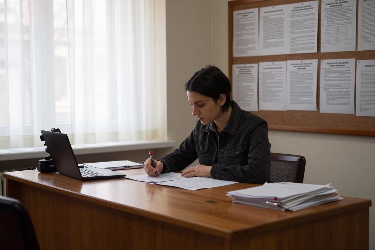 Teacher's Desk Library Ortakoy Essays in inside a campus library reading room near Ortakoy, Istanbul
