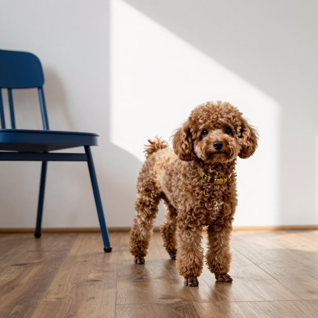 Teacup Poodle Portrait in Ankara Studio Light in in a quiet portrait studio with a plain backdrop and eye-level framing in Ankara