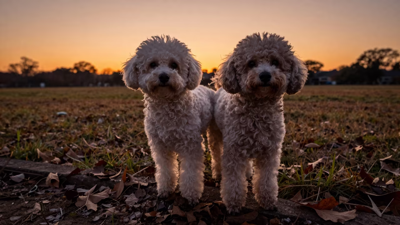 Teacup Poodle Portrait in Autumn Garden Oklahoma City in near a garden edge with soft morning light and an uncluttered background in Oklahoma City