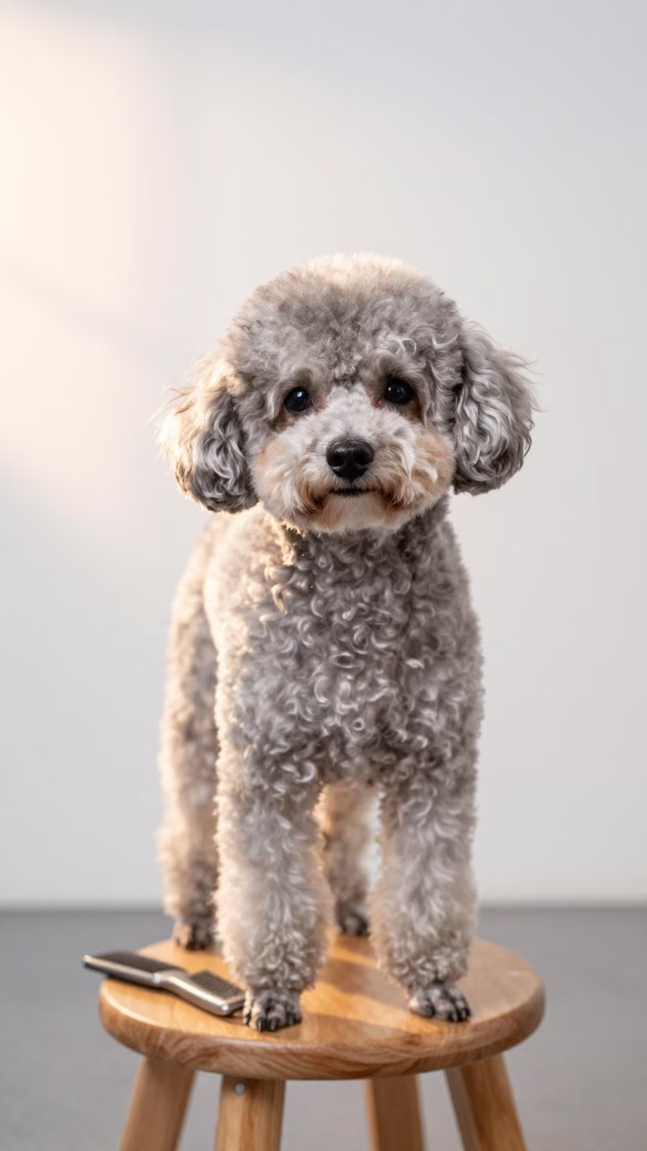 Teacup Poodle Portrait in Bhopal Studio Light in in a quiet portrait studio with a plain backdrop and eye-level framing in Bhopal