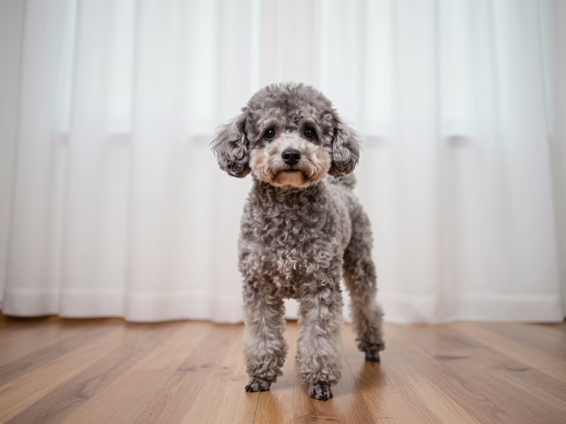 Teacup Poodle Portrait in Cape Town Studio in in a quiet portrait studio with a plain backdrop and eye-level framing in Cape Town