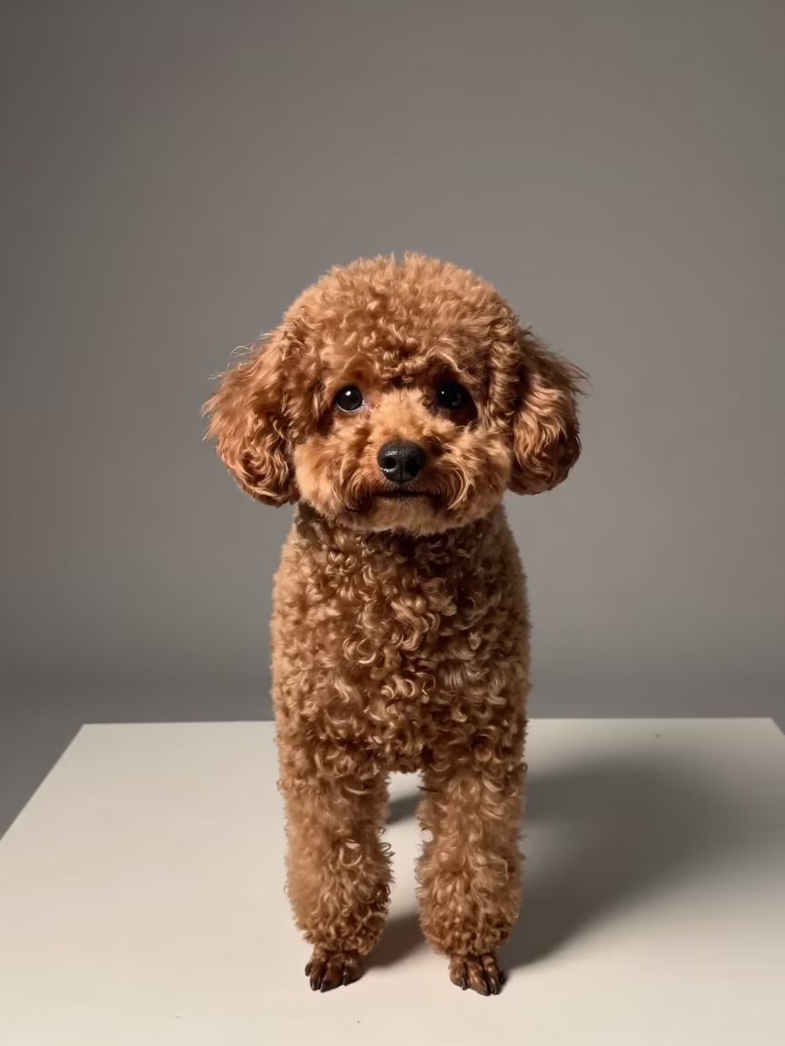 Teacup Poodle Portrait in Doncaster Studio in in a quiet portrait studio with a plain backdrop and eye-level framing in Doncaster