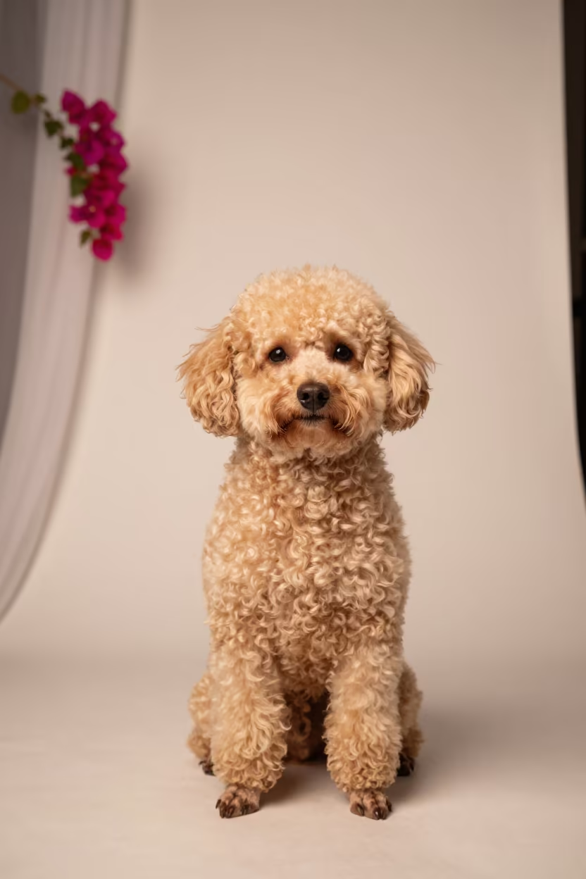 Teacup Poodle Portrait in Kinshasa Studio in in a quiet portrait studio with a plain backdrop and eye-level framing near Kinshasa
