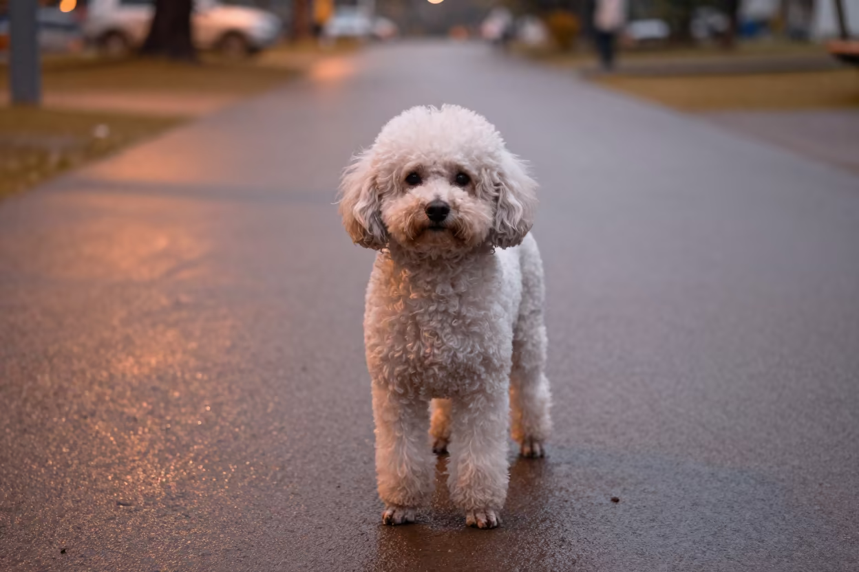 Teacup Poodle Portrait in Kochi Park Light in along a quiet park path with soft open shade and a clean background in Kochi