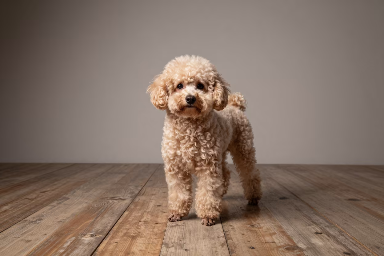 Teacup Poodle Portrait in Konya Studio in in a quiet portrait studio with a plain backdrop and eye-level framing in Konya