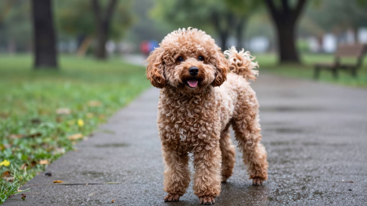 Teacup Poodle Portrait in Park Light in along a quiet park path with soft open shade and a clean background near Tando Allahyar