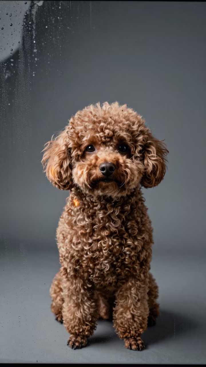 Teacup Poodle Portrait in Shinyanga Studio in in a quiet portrait studio with a plain backdrop and eye-level framing in Shinyanga