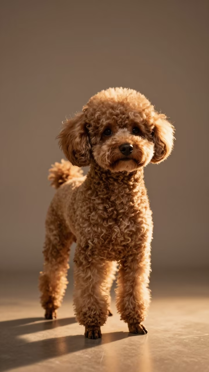 Teacup Poodle Portrait in Zurich Studio in in a quiet portrait studio with a plain backdrop and eye-level framing in Niederdorf, Zurich