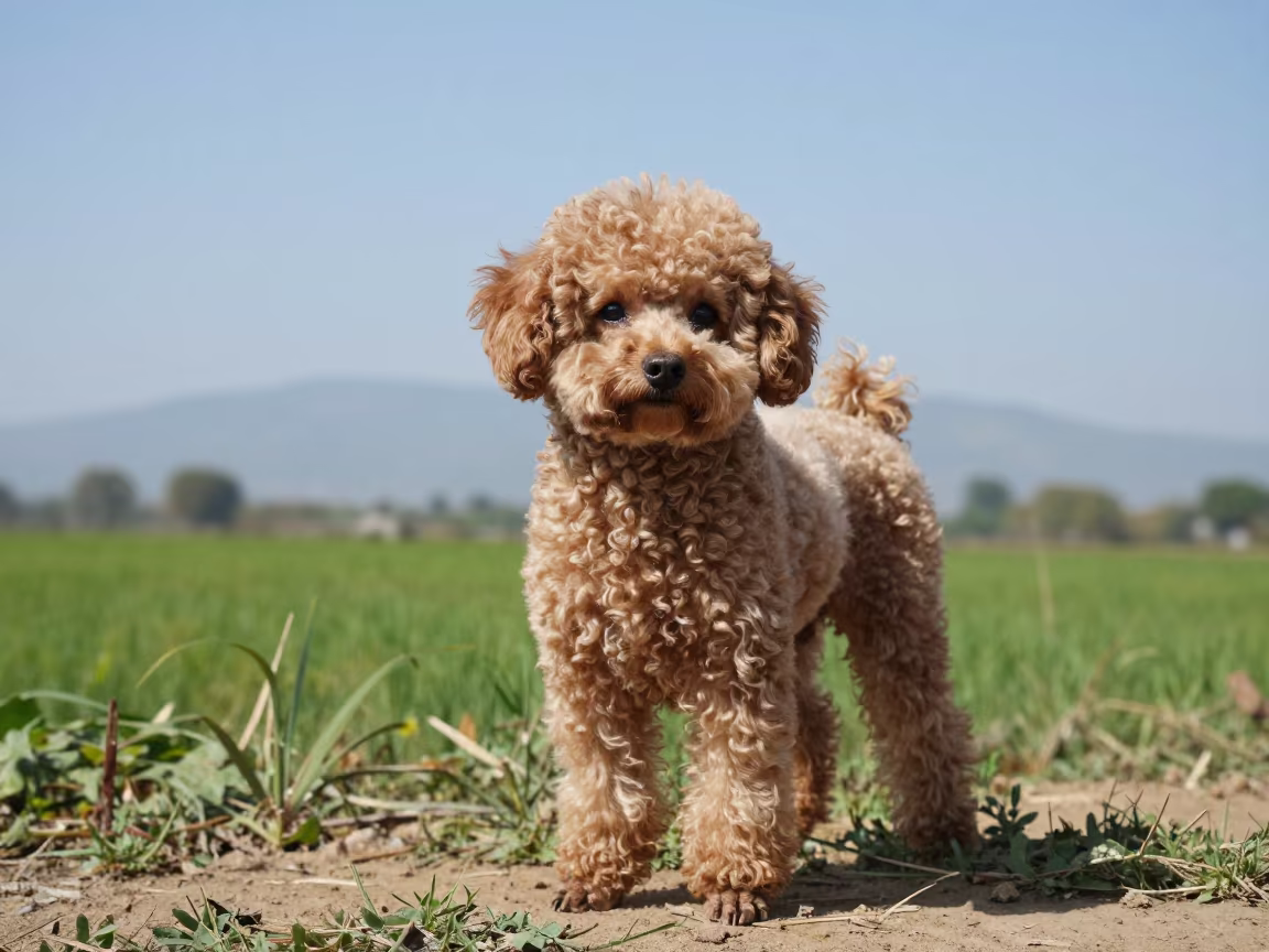 Teacup Poodle Portrait Near Garden Edge in near a garden edge with soft morning light and an uncluttered background in Brahmanbaria