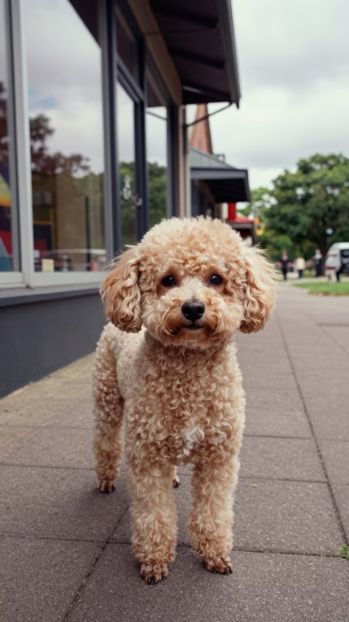 Teacup Poodle Portrait on Brisbane Path in along a quiet park path with soft open shade and a clean background near Brisbane