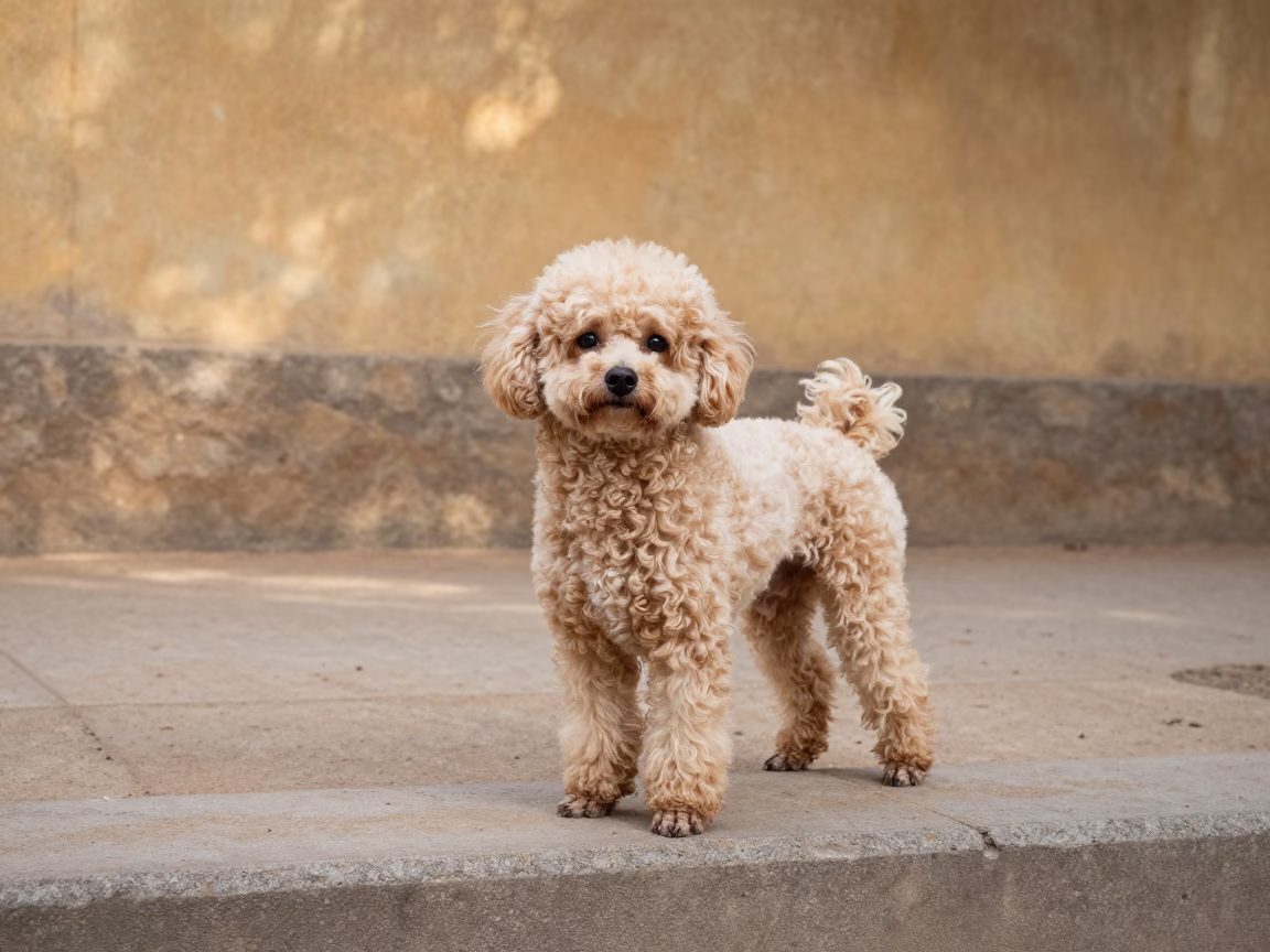 Teacup Poodle Portrait on Cairo Park Path in along a quiet park path with soft open shade and a clean background near Downtown, Cairo