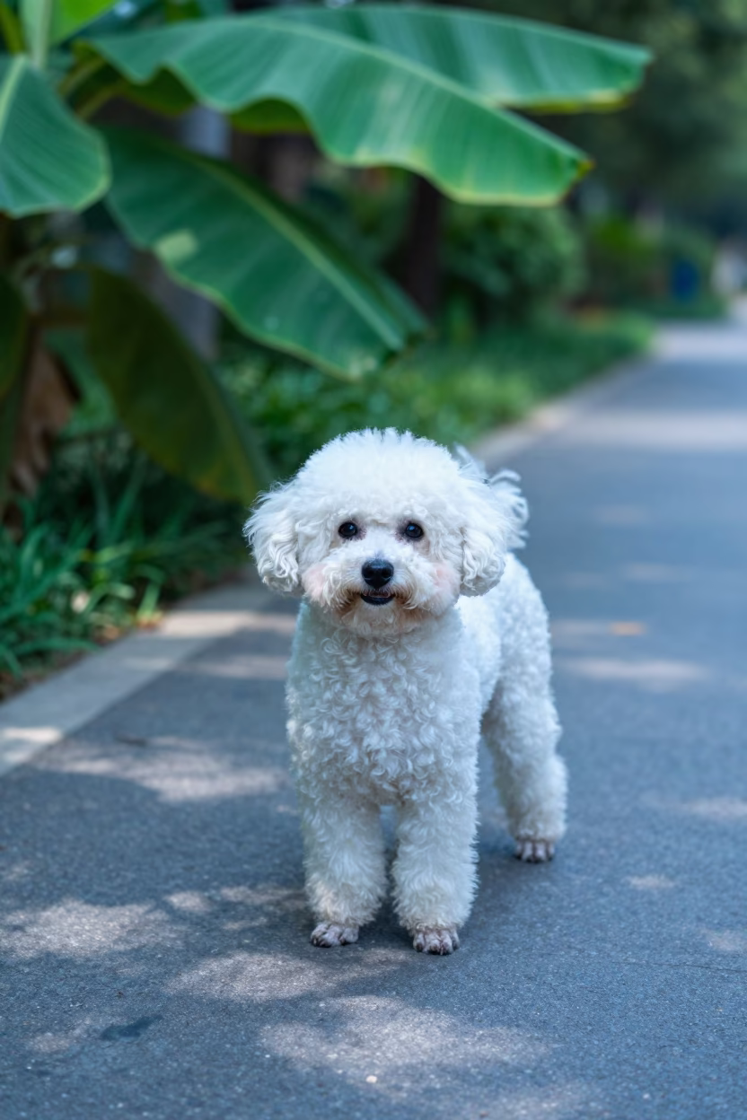 Teacup Poodle Portrait on Kinshasa Park Path in along a quiet park path with soft open shade and a clean background near Kinshasa