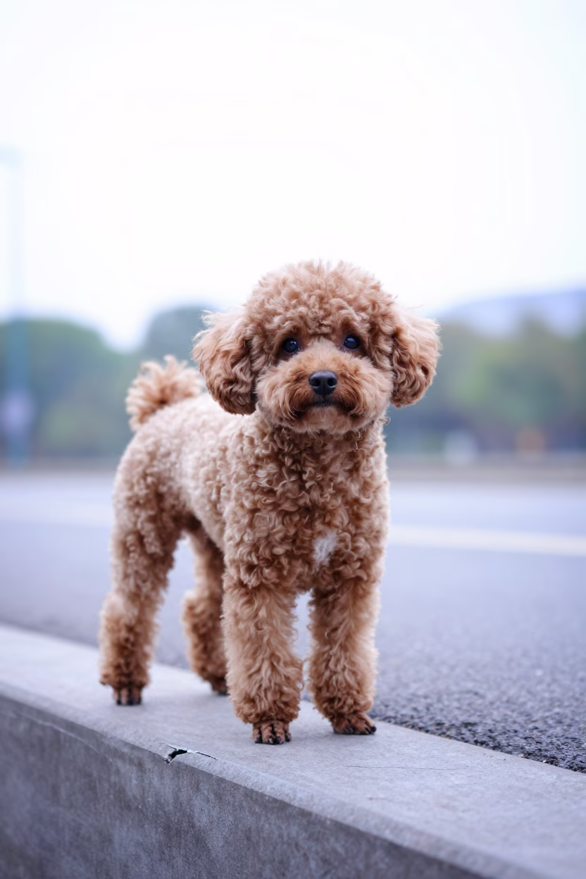 Teacup Poodle Portrait on Xixón Path in along a quiet park path with soft open shade and a clean background in Xixón