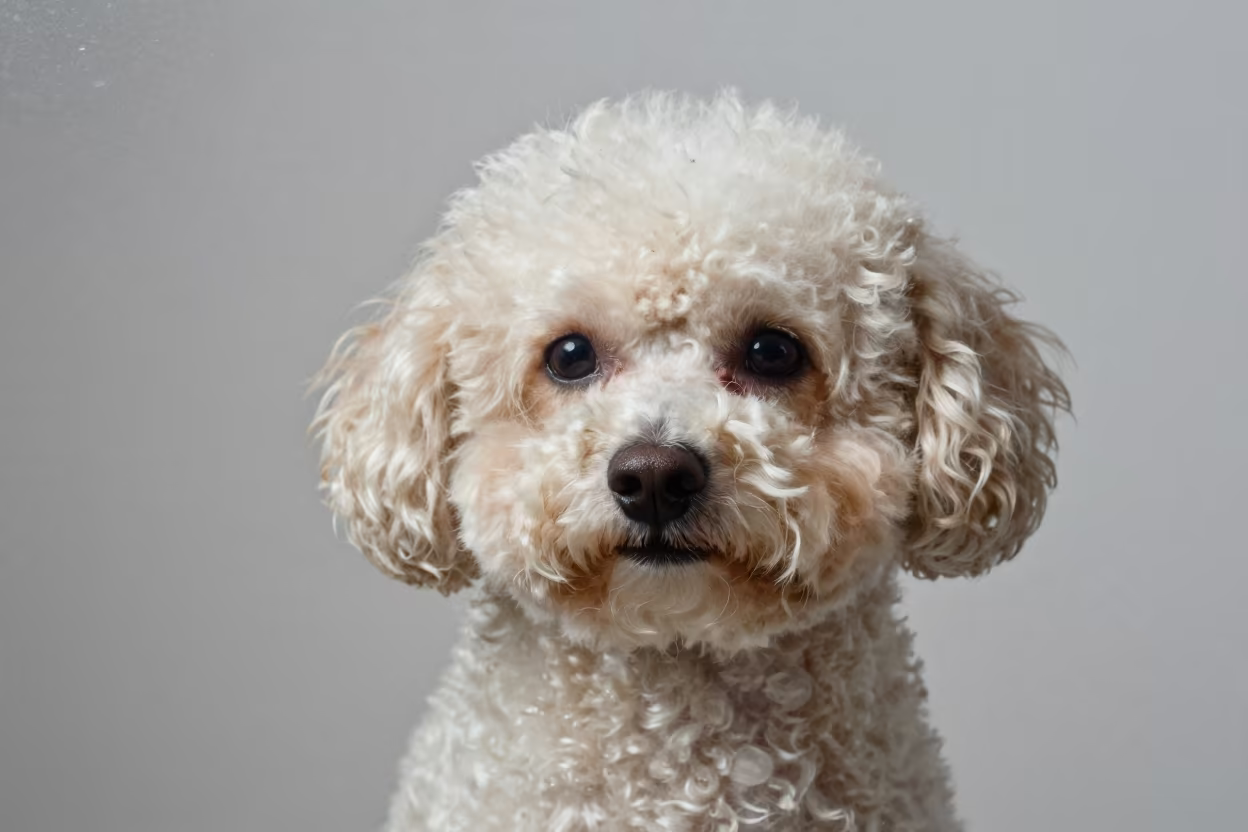 Teacup Poodle Portrait with Gentle Contrast in in a quiet portrait studio with a plain backdrop and eye-level framing in Chittagong