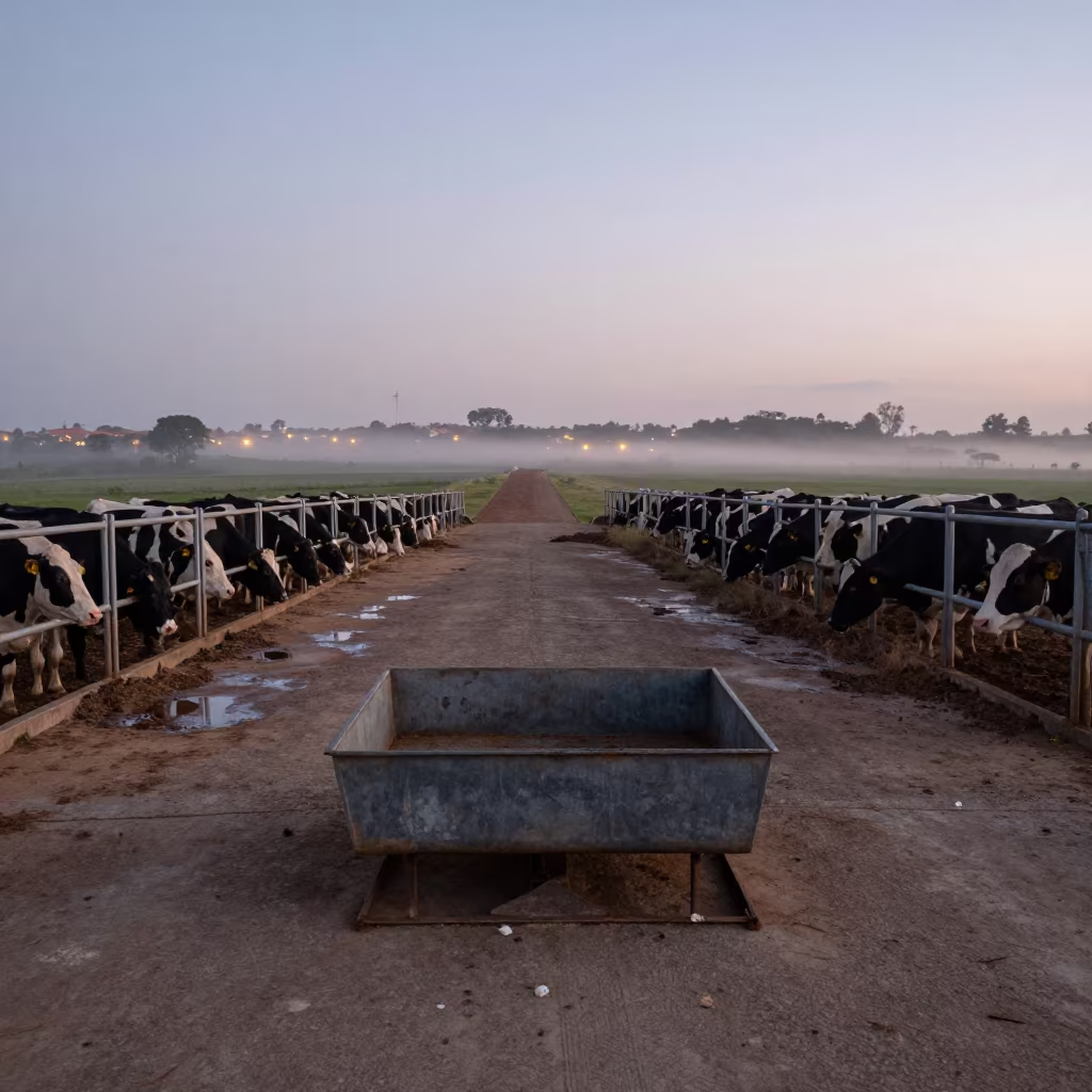 Teat Dip Refill Tray at Stockyard Ramp in at a stockyard loading ramp in Ceará