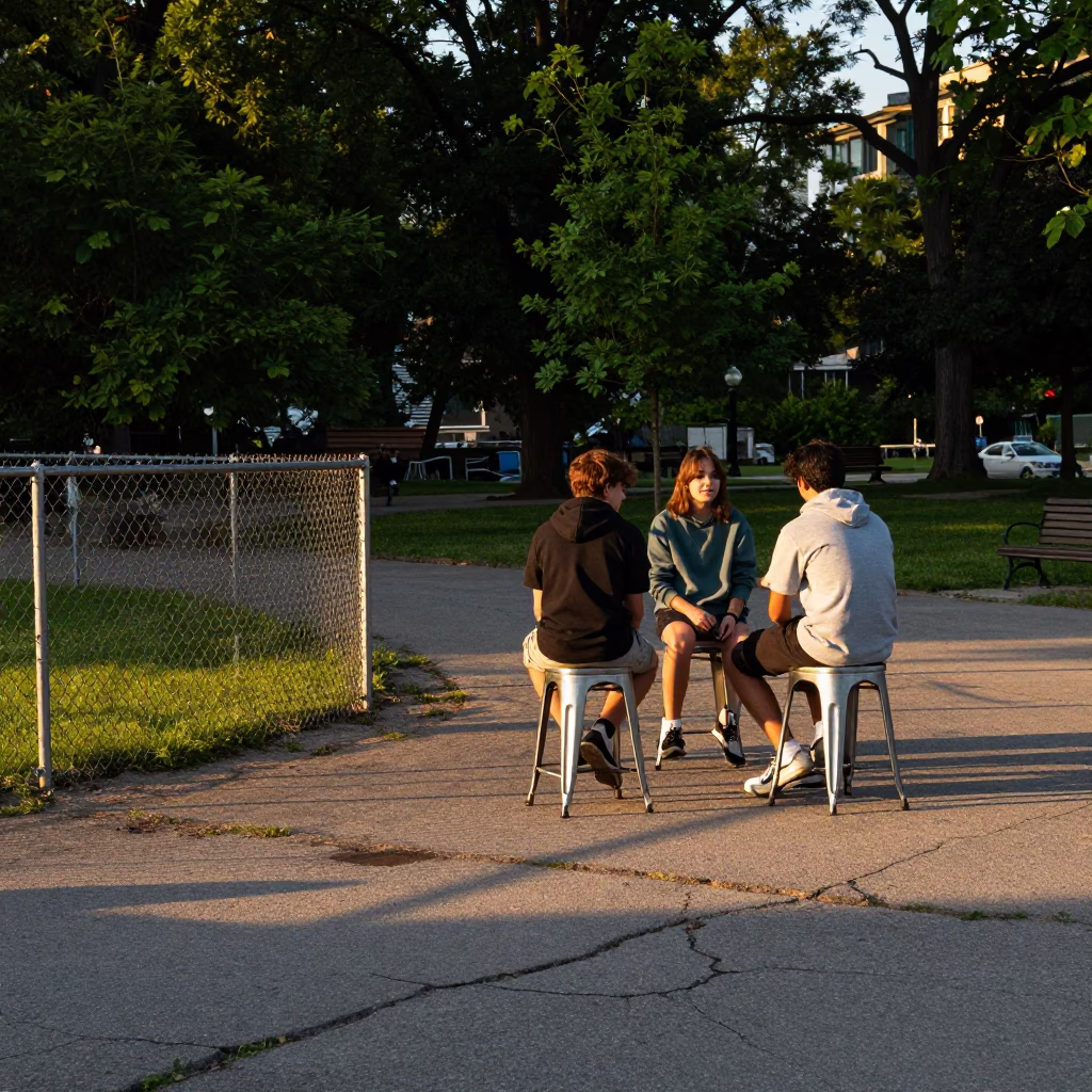 Teenagers in Toronto at Evening Light in in Toronto, Ontario, Canada