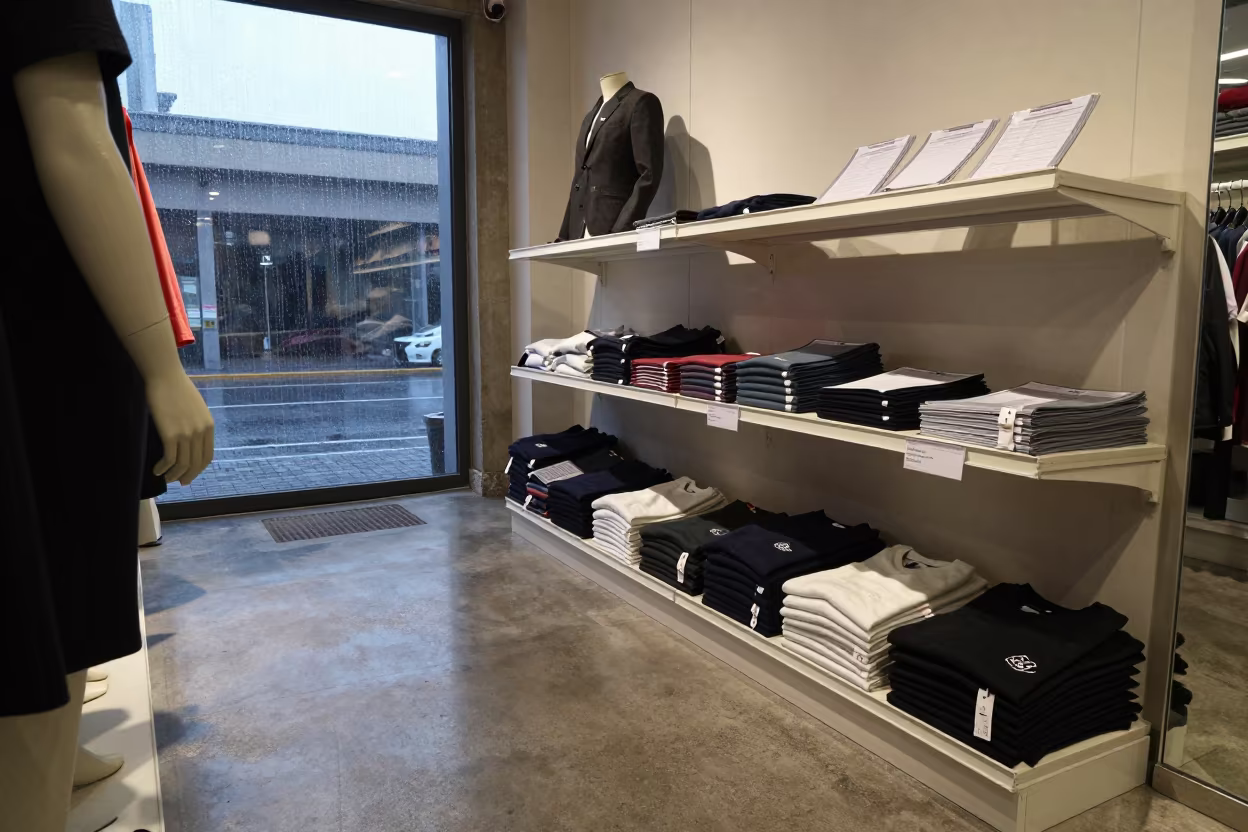 Tehran Retail Shelf Morning Merchandising Reflections in beside a seasonal endcap near the sales floor near Tehran