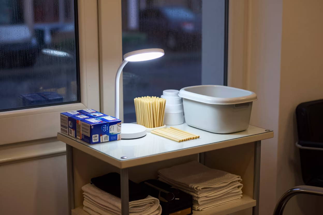 Tehran Salon Waxing Station Midnight Quiet in at a salon reception counter in Tehran