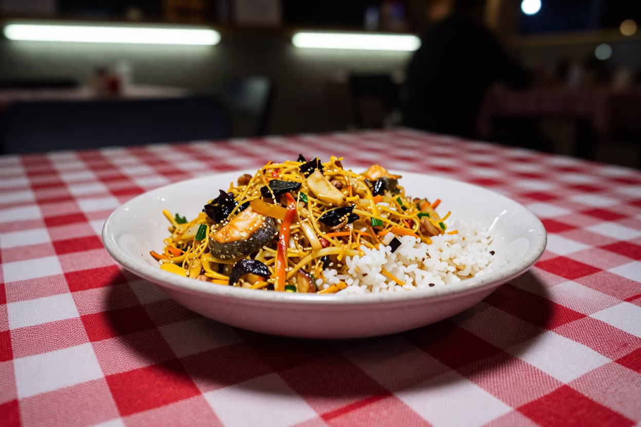 Tel Aviv Thieboudienne Fish Rice Bowl in on a picnic blanket in Sarona, Tel Aviv