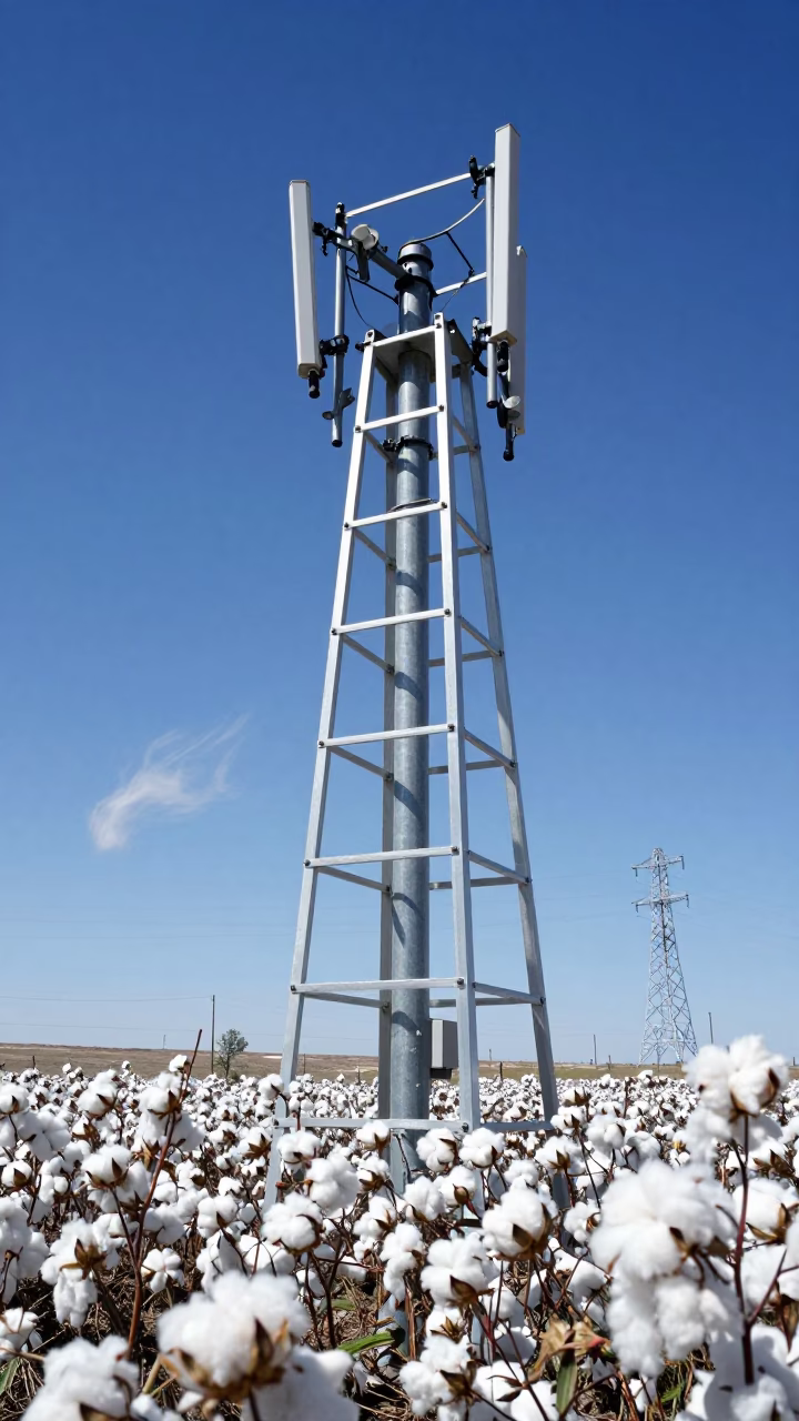 Telecom Ladder Cage Rising from Bog Cotton in beneath transmission towers in Utah