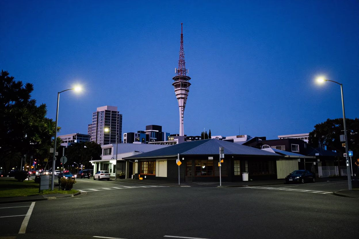 Telecommunication Mast in Auckland at Blue Hour in in Auckland, New Zealand