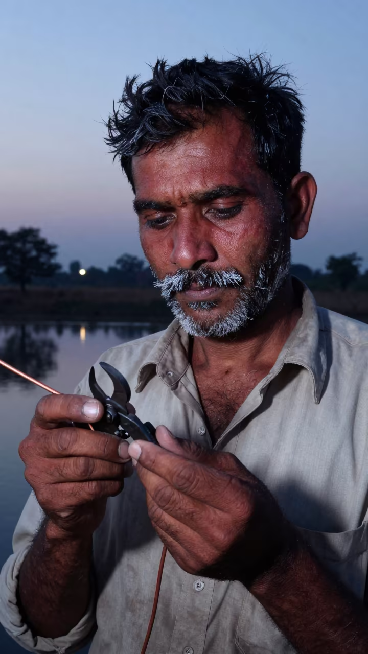 Telegraph Worker Sunburned Face Indigo Twilight in in Kanpur