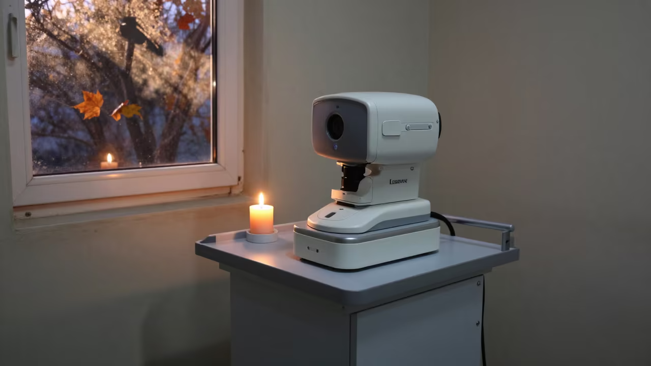 Telehealth Cart in Autumn Clinic Before Dawn in inside a clinic exam room in Dera Ismail Khan