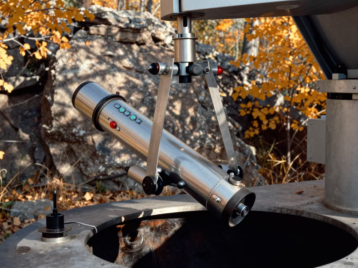 Telescope Counterweight in Autumn Outcrop in along a rocky geology outcrop in South Dakota