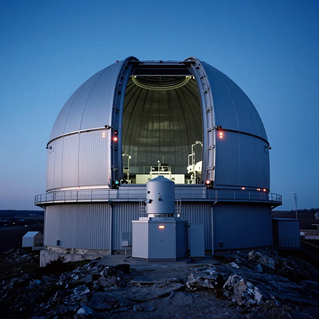 Telescope Dome Opening Dusk Burgundy Outcrop in along a rocky geology outcrop in Burgundy