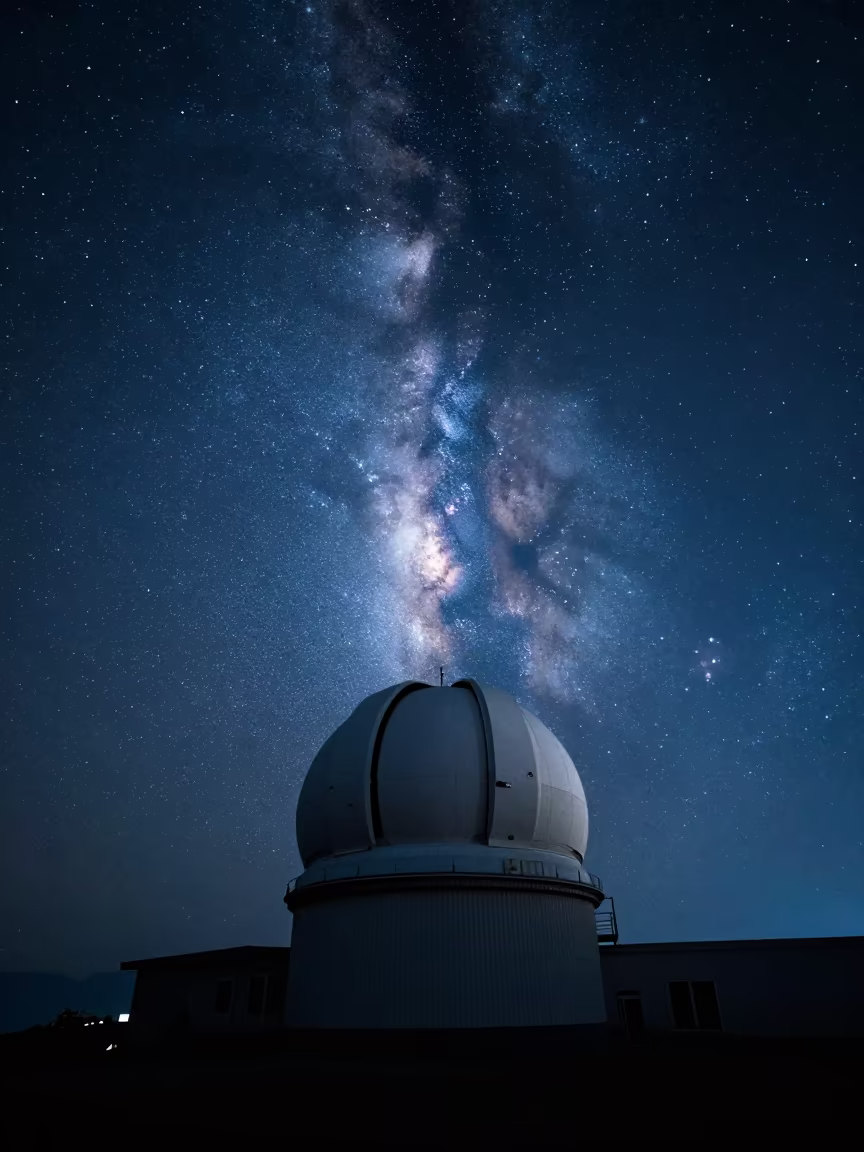 Telescope Dome Silhouette Against Milky Way in from a quiet alpine saddle near Mutare